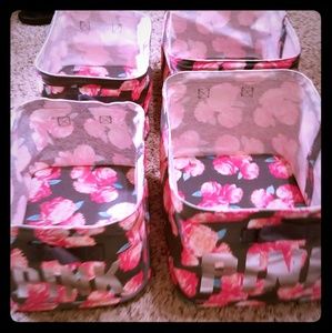 VS PINK ONE set of gray & pink floral storage bins